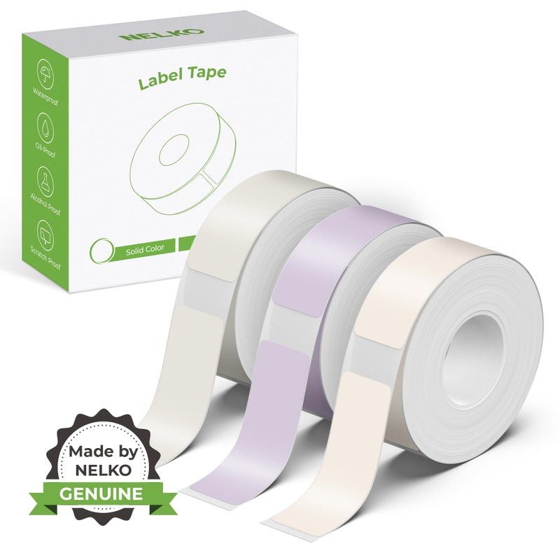 NELKO Genuine P21 Label Maker Tape, Adapted Label Print Paper, 14x40mm (0.55""x1.57""), Standard Laminated Labeling Replacement, Multipurpose of P21, 180 Tapes/Roll, 3-Roll, Beige/Brown/Purple - Image 1
